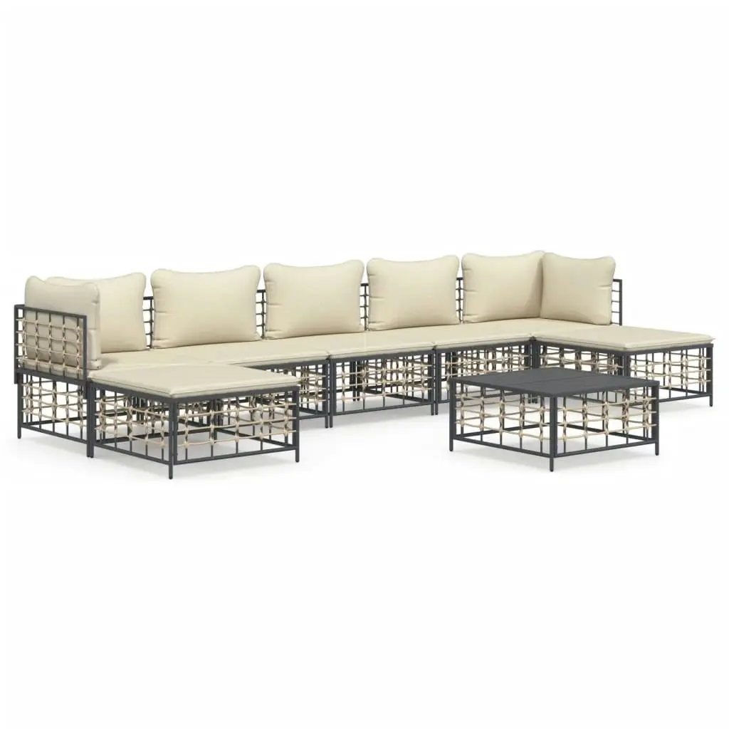 8 Piece Garden Lounge Set with Cushions Anthracite Poly Rattan 3186784