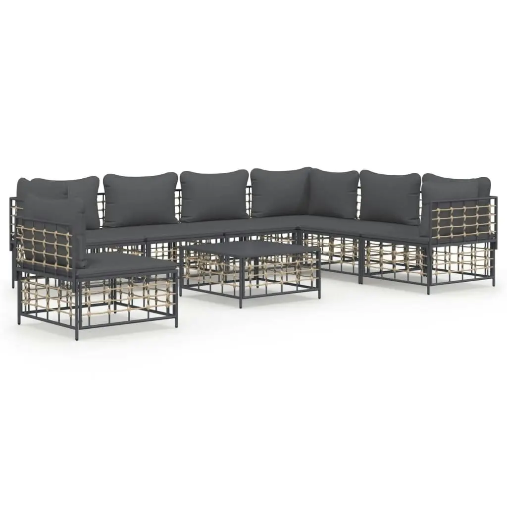 8 Piece Garden Lounge Set with Cushions Anthracite Poly Rattan 3186769