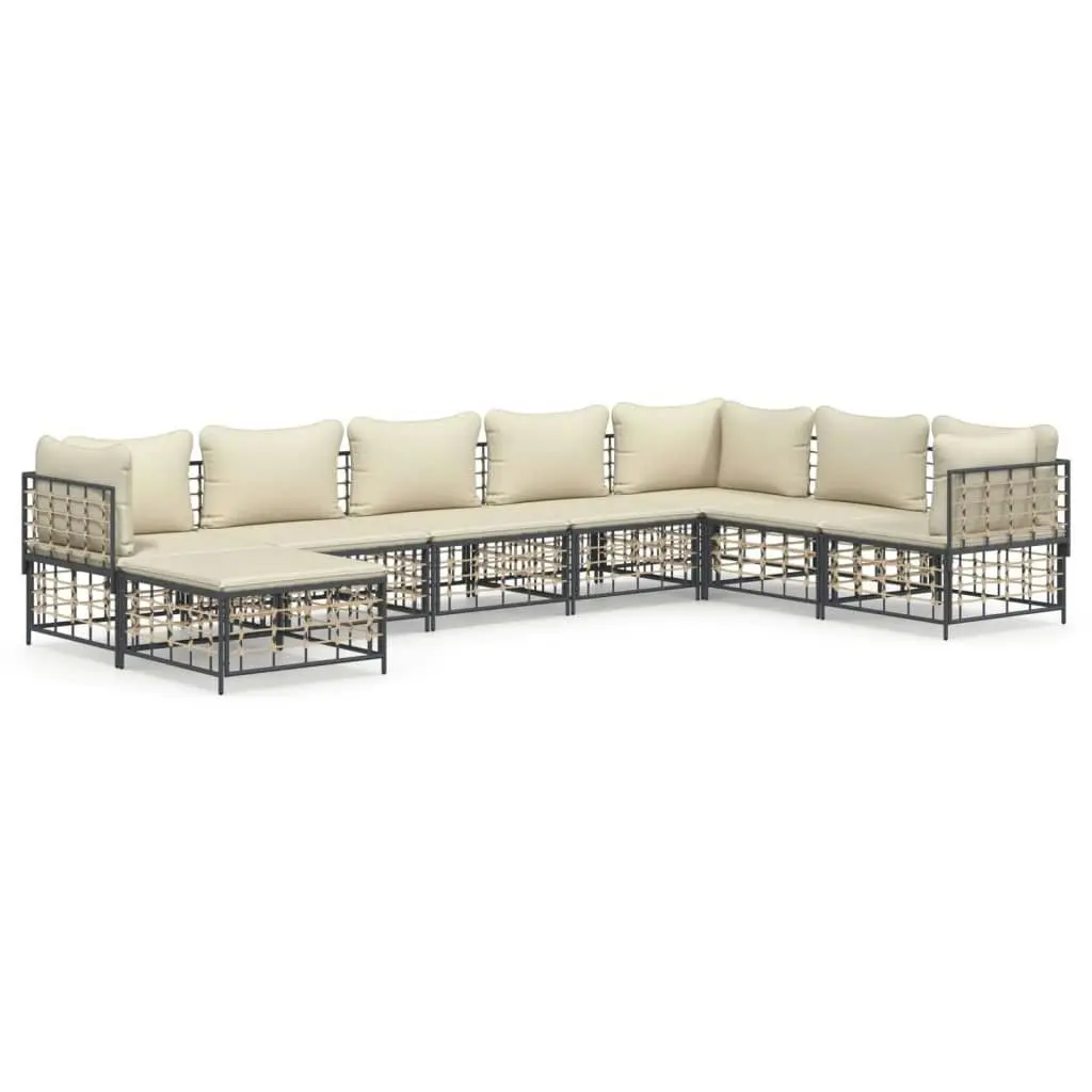 8 Piece Garden Lounge Set with Cushions Anthracite Poly Rattan 3186790