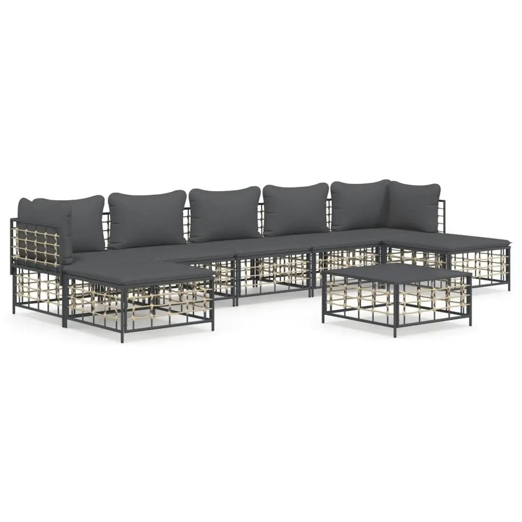 8 Piece Garden Lounge Set with Cushions Anthracite Poly Rattan 3186785