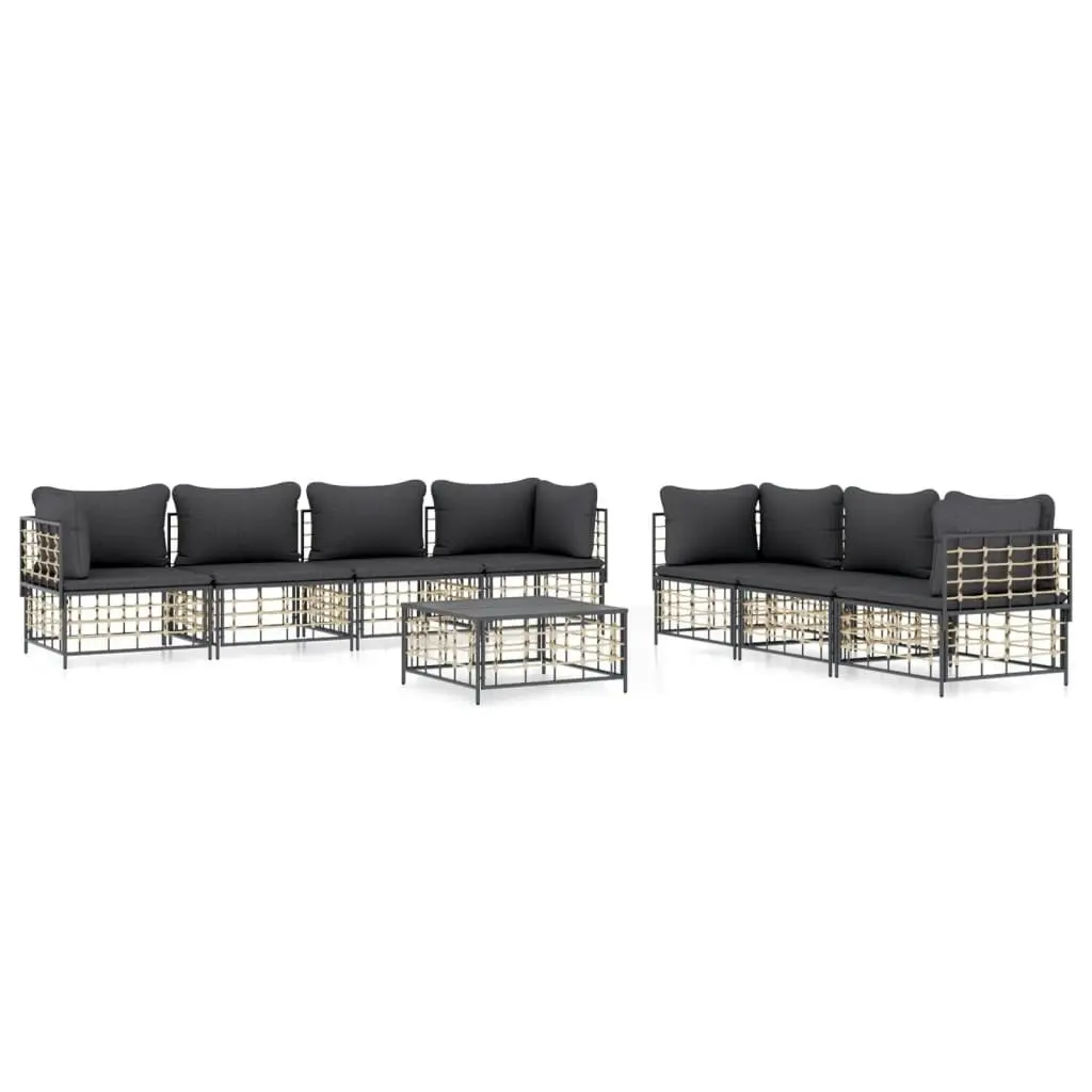 8 Piece Garden Lounge Set with Cushions Anthracite Poly Rattan 3186707