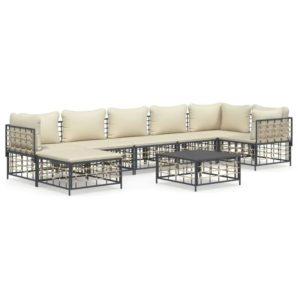 8 Piece Garden Lounge Set with Cushions Anthracite Poly Rattan 3186776