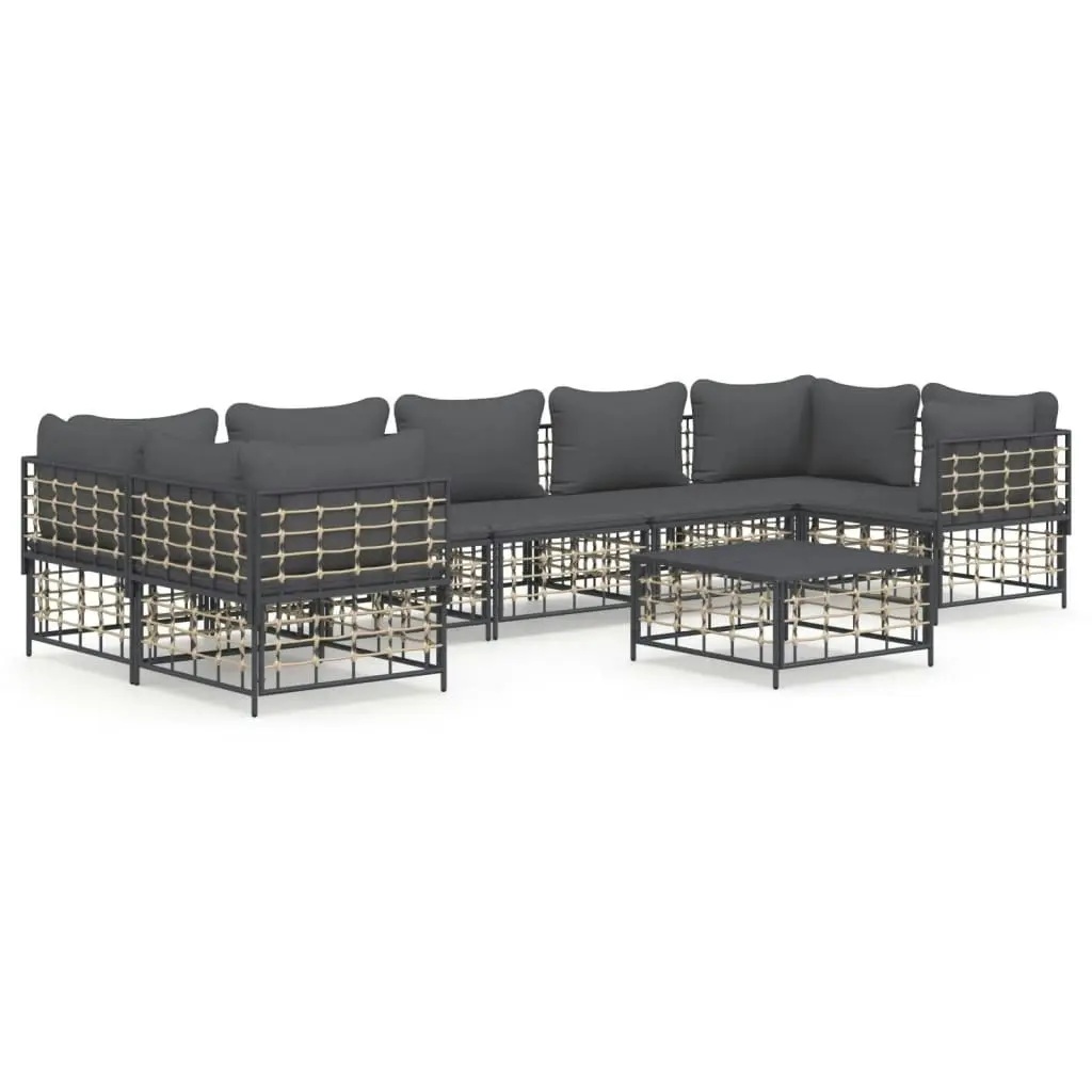 8 Piece Garden Lounge Set with Cushions Anthracite Poly Rattan 3186803