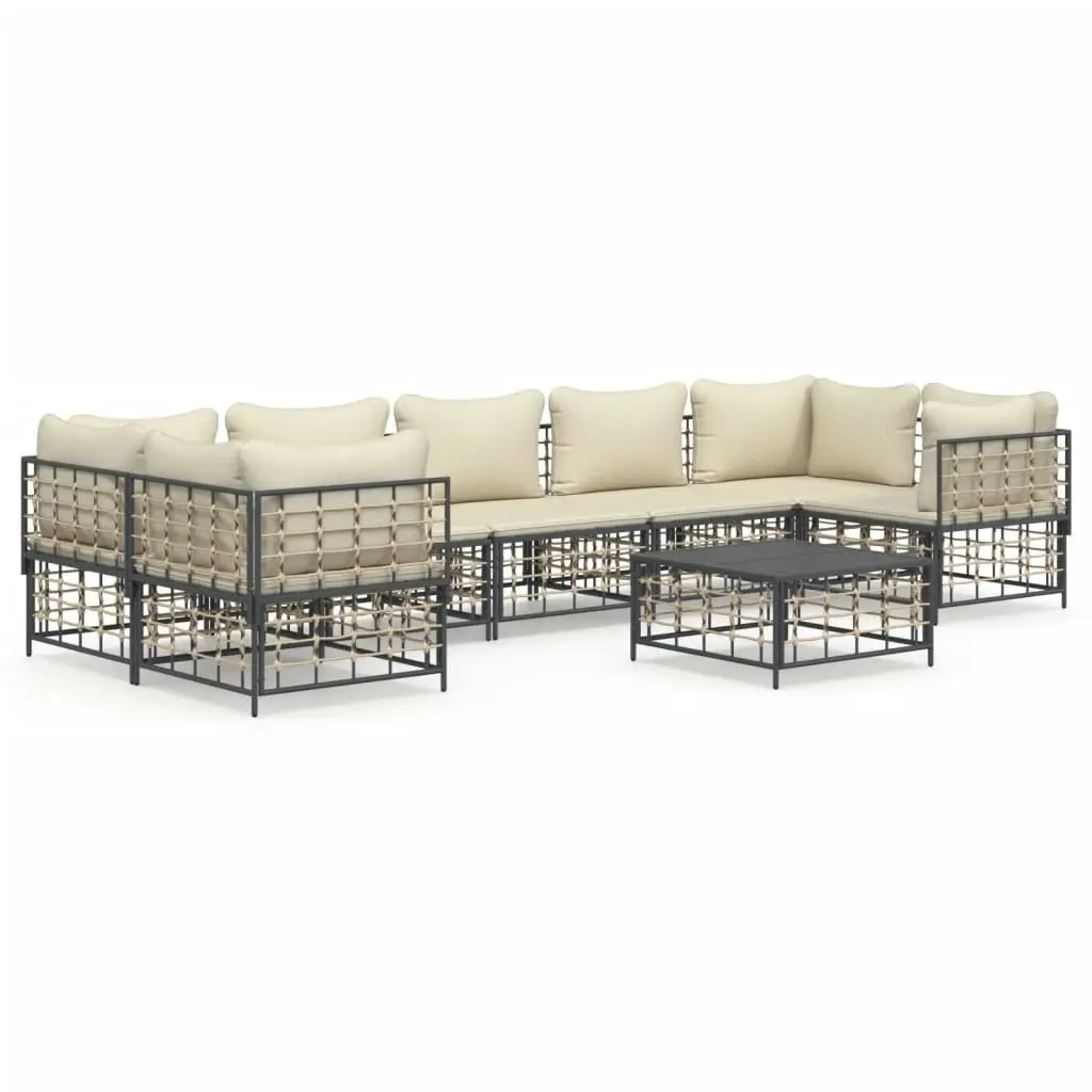 8 Piece Garden Lounge Set with Cushions Anthracite Poly Rattan 3186802