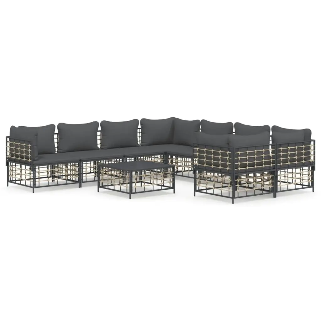 9 Piece Garden Lounge Set with Cushions Anthracite Poly Rattan 3186811