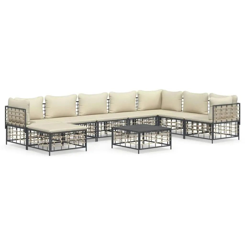 9 Piece Garden Lounge Set with Cushions Anthracite Poly Rattan 3186792