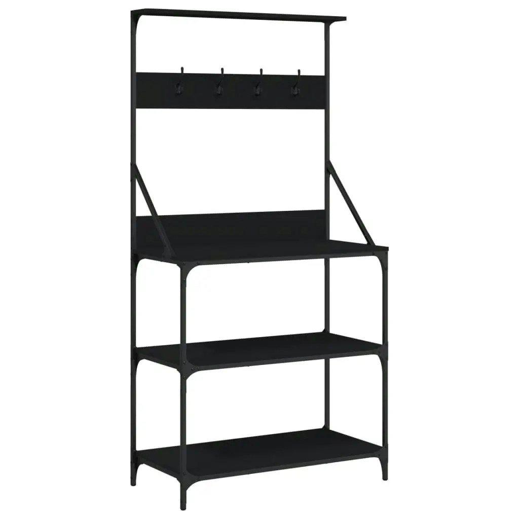 Baker's Rack with Hooks 4-Tier Black Engineered Wood 838958