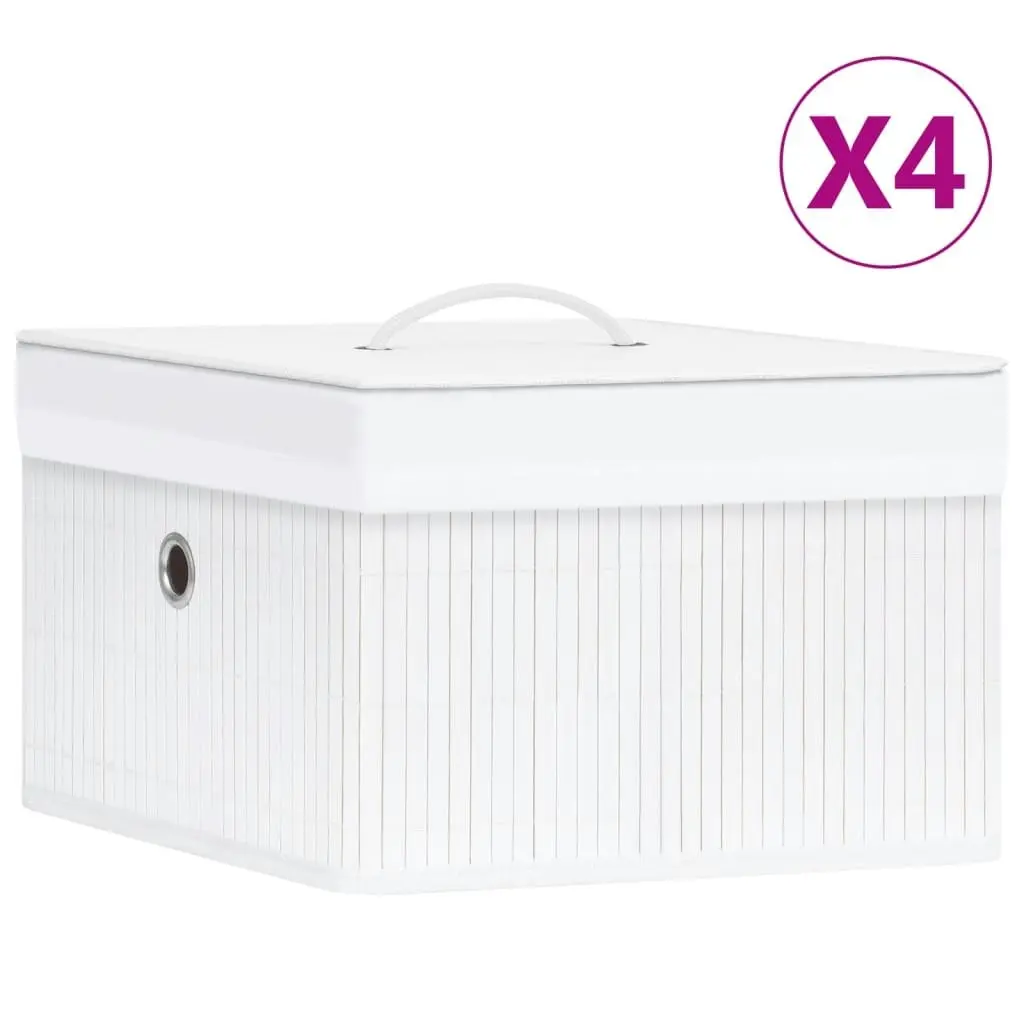 Bamboo Storage Boxes 4 pcs White 320766