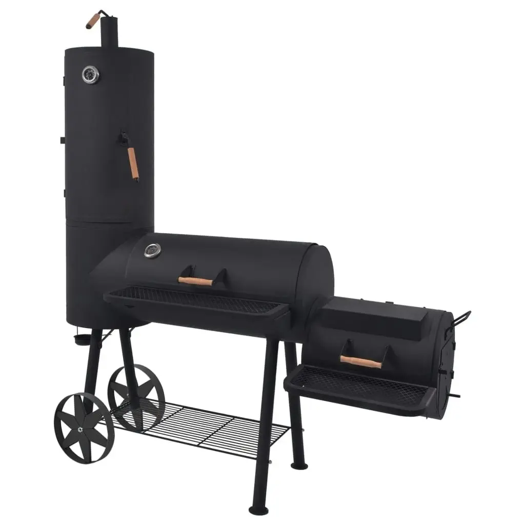 BBQ Charcoal Smoker with Bottom Shelf Black Heavy XXL 43155