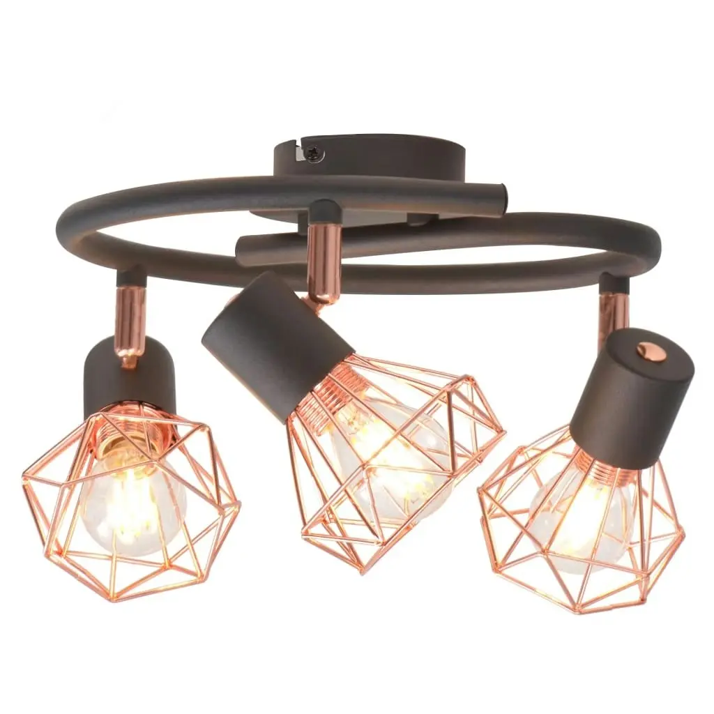 Ceiling Lamp with 3 Spotlights E14 Black and Copper 244390