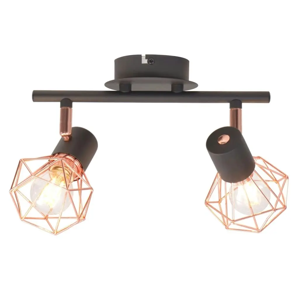 Ceiling Lamp with 2 Spotlights E14 Black and Copper 244389