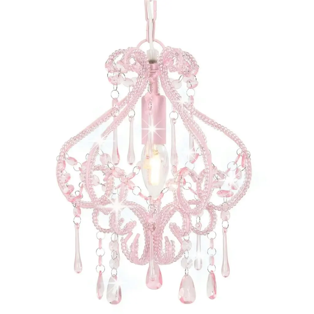 Ceiling Lamp with Beads Pink Round E14 281595