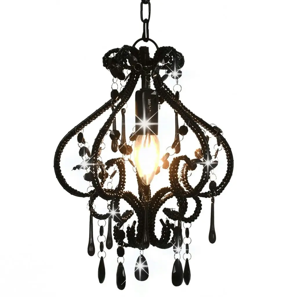 Ceiling Lamp with Beads Black Round E14 281594