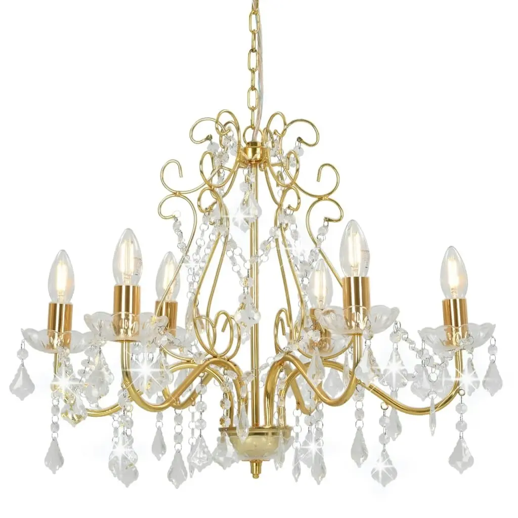 Chandelier with Crystal Beads Golden Round 6 x E14 281603