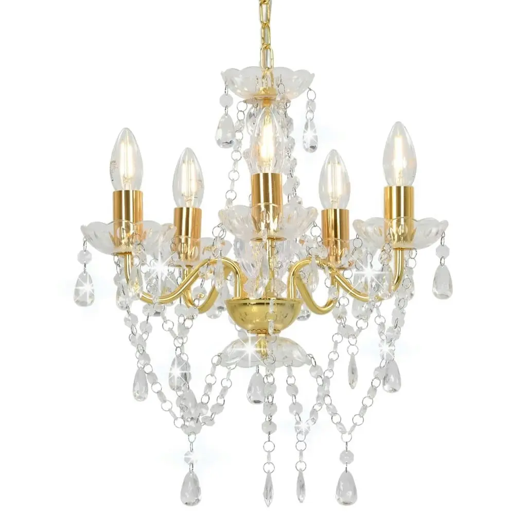 Chandelier with Crystal Beads Golden Round 5 x E14 281602