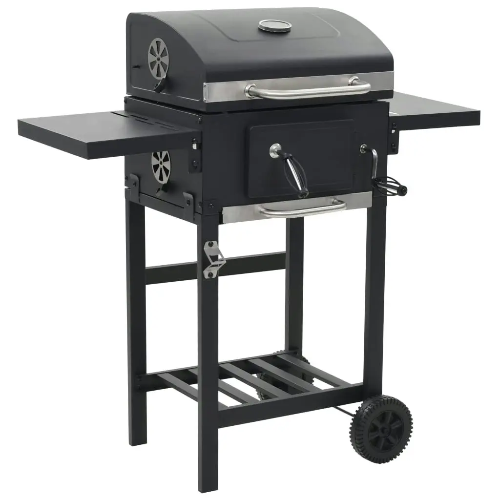 Charcoal-Fueled BBQ Grill with Bottom Shelf Black 44280