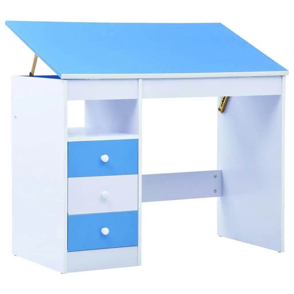 Children Drawing Study Desk Tiltable Blue and White 287446