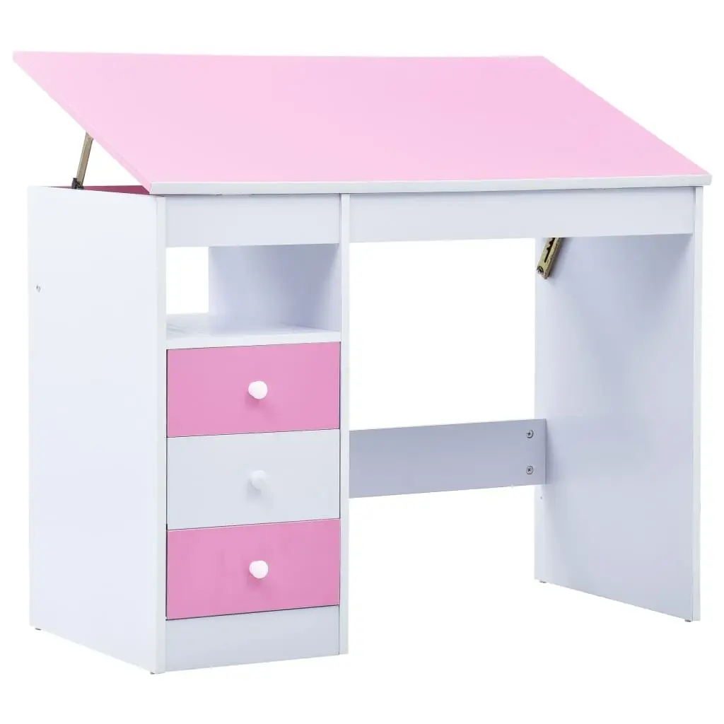 Children Drawing Study Desk Tiltable Pink and White 287447