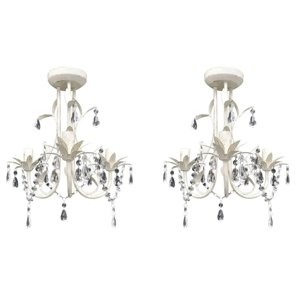 Crystal Pendant Ceiling Lamp Chandeliers 2 pcs Elegant White 278738