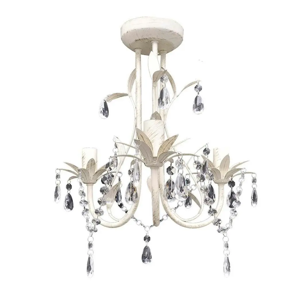 Crystal Pendant Ceiling Lamp Chandelier Elegant White 240686