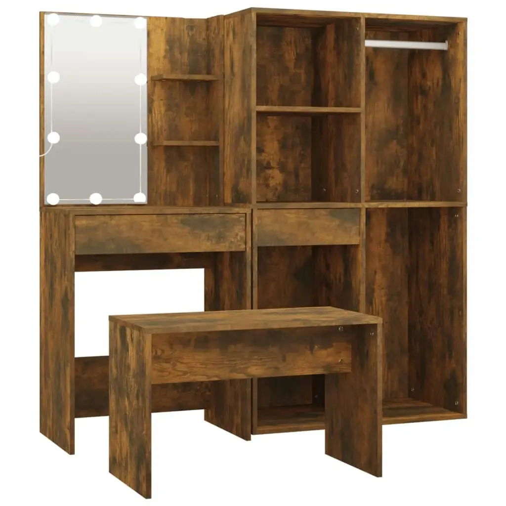 Dressing Table Set with LED Smoked Oak Engineered Wood 3114104