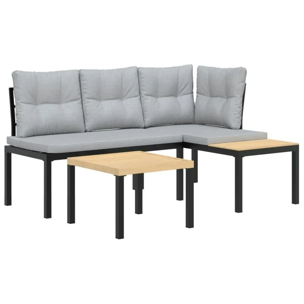 Garden Bench Set with Cushions 3 pcs Black Powder-coated Steel 3283648