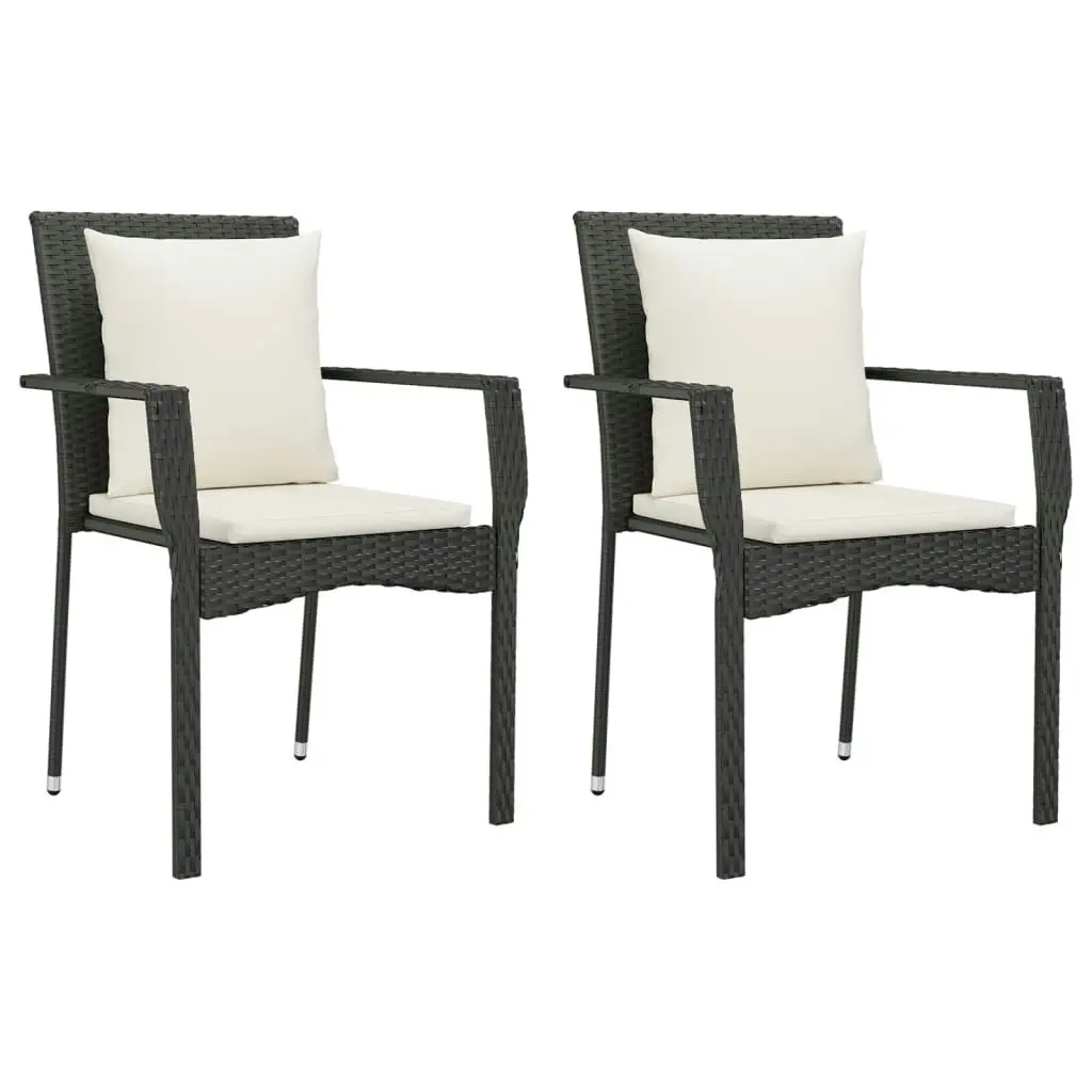 Garden Chairs with Cushions 2 pcs Poly Rattan Black 319877