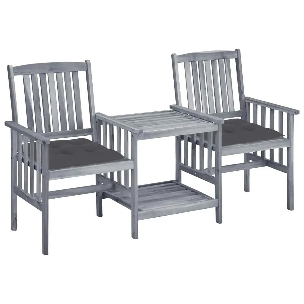 Garden Chairs with Tea Table and Cushions Solid Acacia Wood 3061317