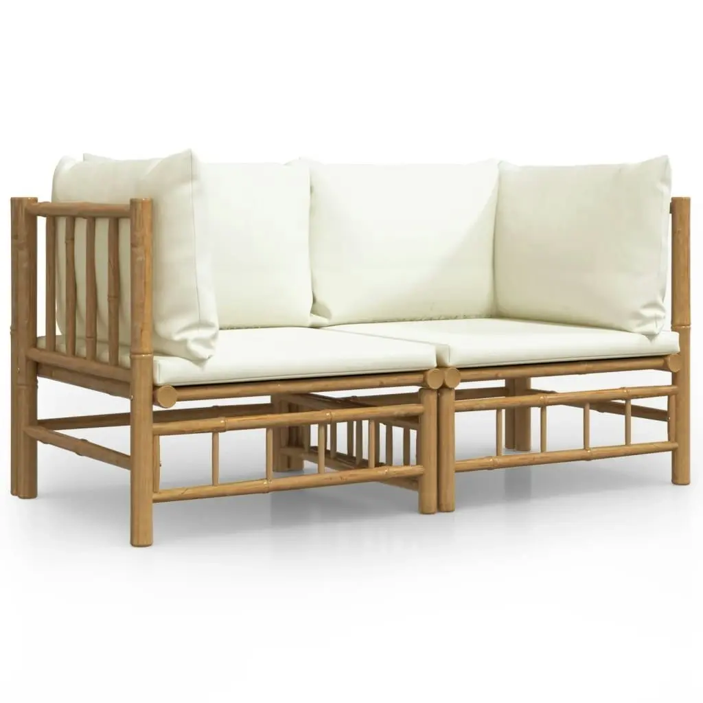 Garden Corner Sofas with Cream White Cushions 2 pcs Bamboo 3155182