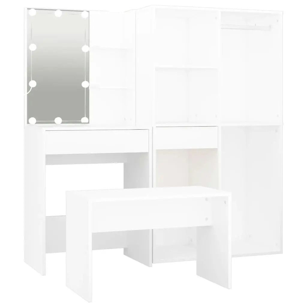 Dressing Table Set with LED White Engineered Wood 3114099