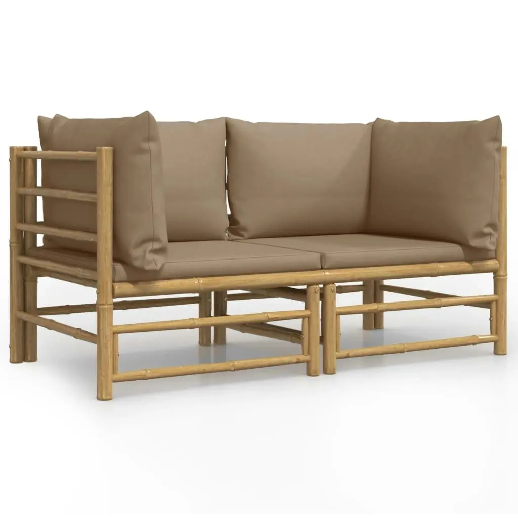 Garden Corner Sofas with Taupe Cushions 2 pcs Bamboo 3155118