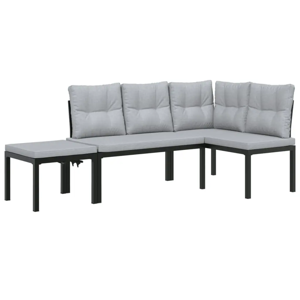 Garden Bench Set with Cushions 3 pcs Black Powder-coated Steel 3283654