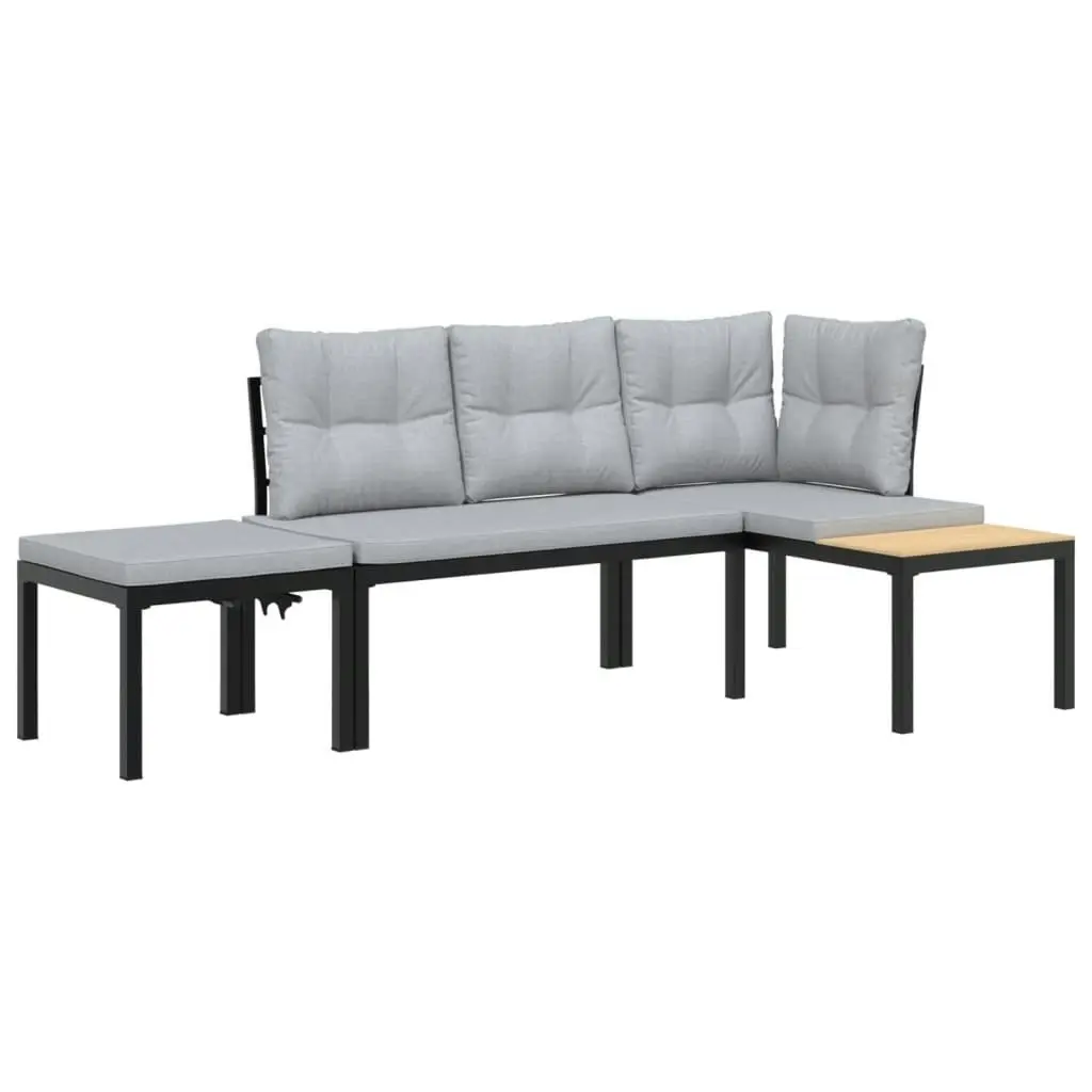 Garden Bench Set with Cushions 3 pcs Black Powder-coated Steel 3283642