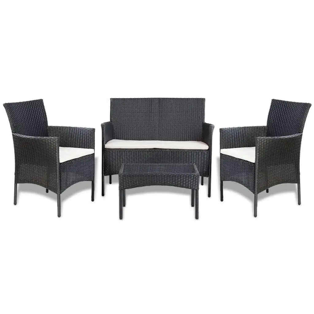 Garden Sofa Set 7 Pieces Poly Rattan Black and Cream White 44186