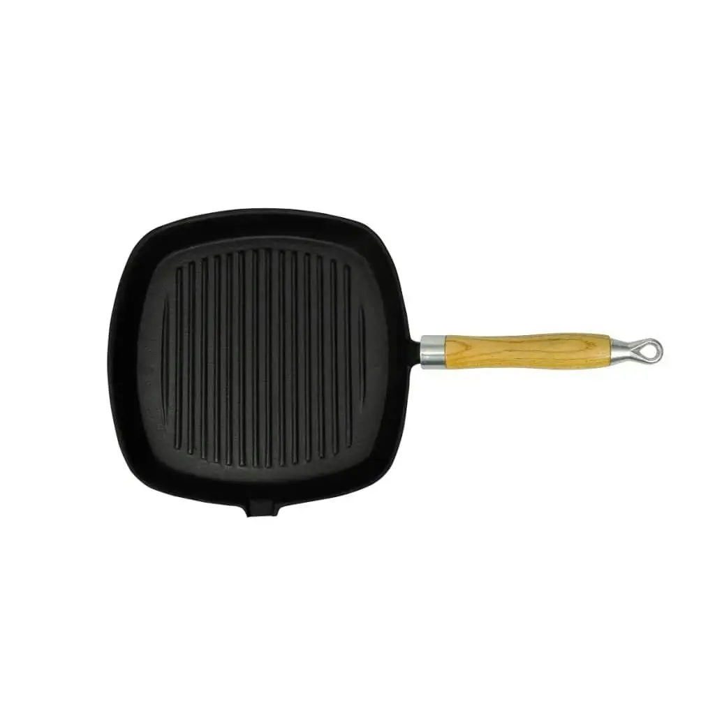 Grill Pan with Wooden Handle Cast Iron 20x20 cm 50125