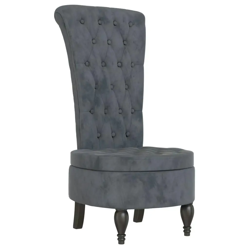 High Back Chair Dark Grey Velvet Button Design 352465