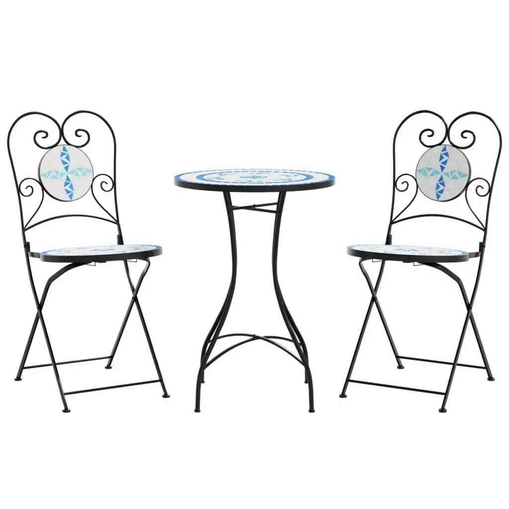 Mosaic Bistro Set Blue and White Iron and Ceramic 3216353