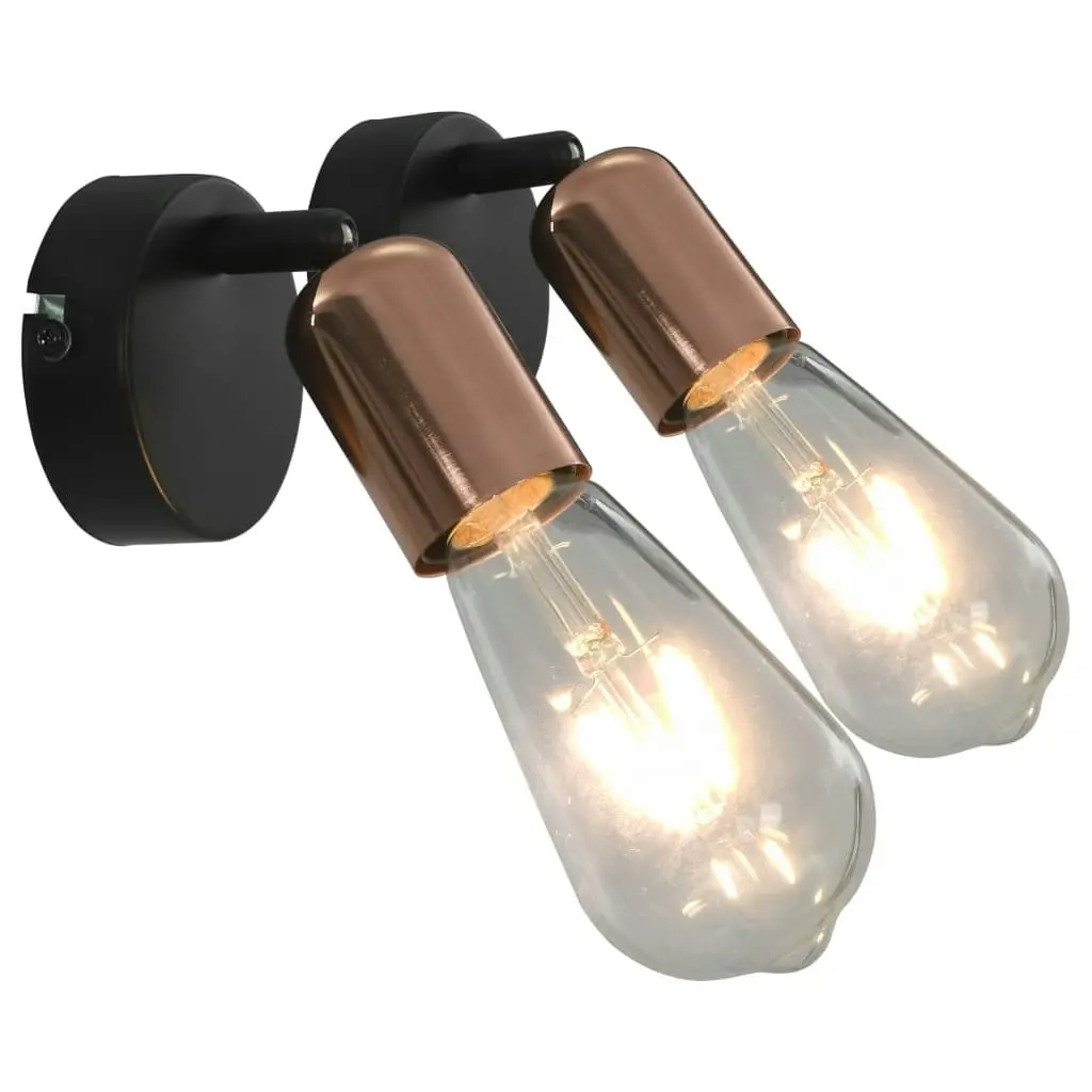 Spot Lights 2 pcs with Filament Bulbs 2 W Black and Copper E27 281409