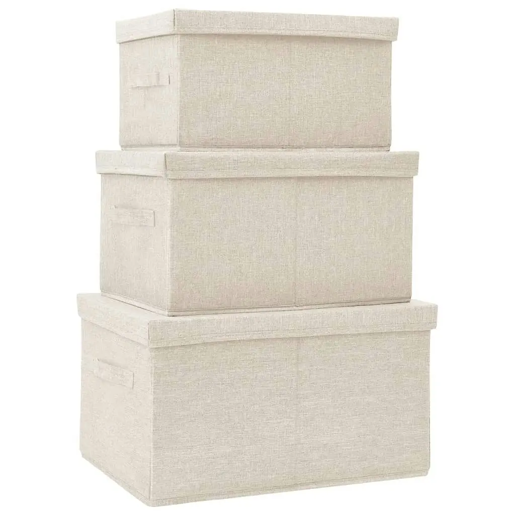 Stackable Storage Box Set of 3 Piece Fabric Cream 332920