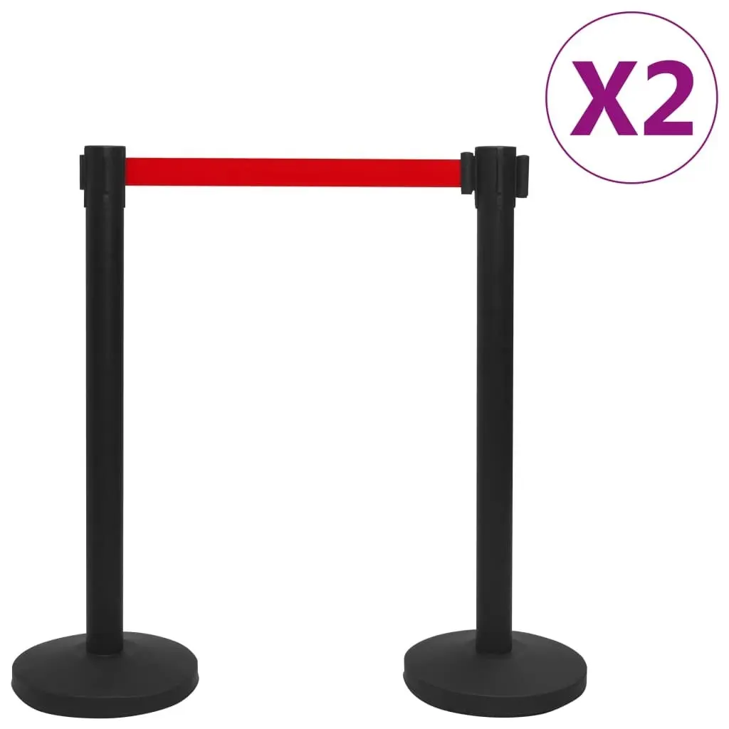 Stanchions with Belts 4 pcs Airport Barrier Iron Black 149577