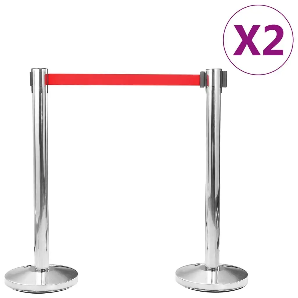 Stanchions with Belts 4 pcs Airport Barrier Stainless Steel Silver 149576