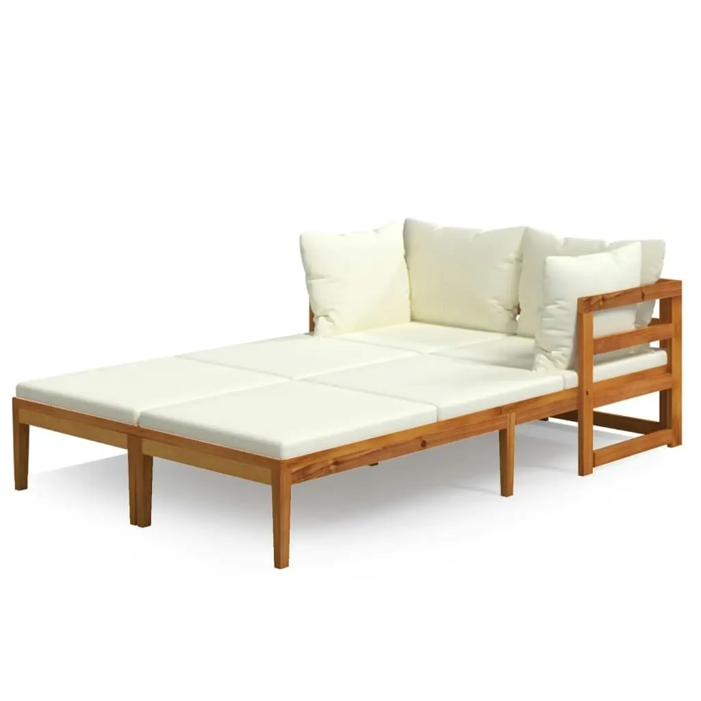 Sun Loungers with Cream White Cushions 2 pcs Acacia Wood 3087268