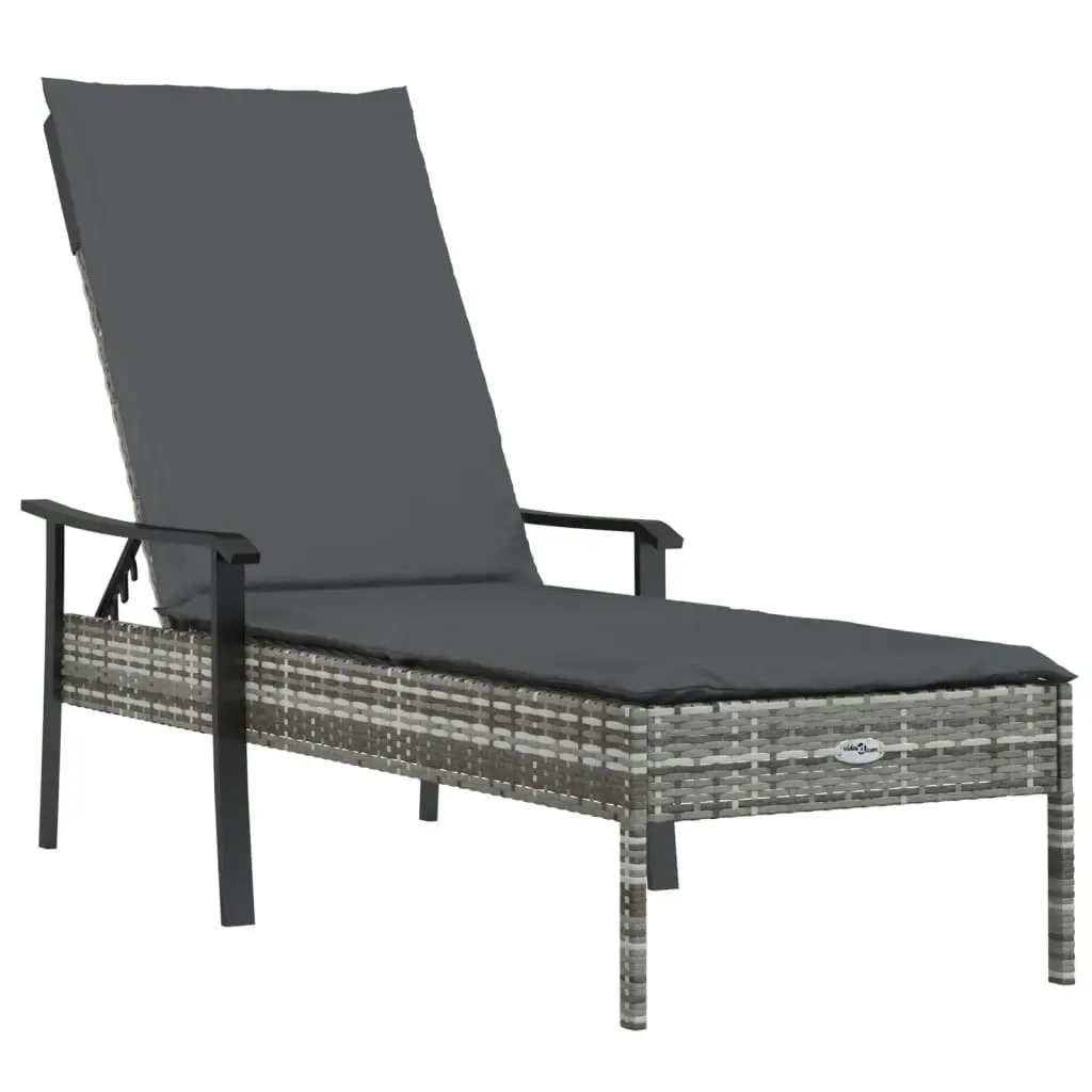 Sun Lounger with Cushion Grey Poly Rattan 362807