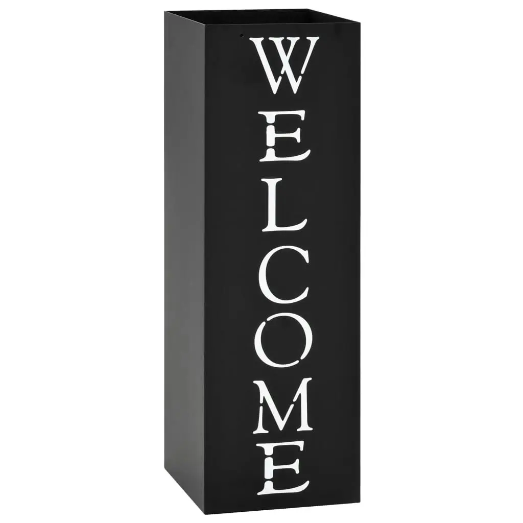 Umbrella Stand Welcome Steel Black 246796