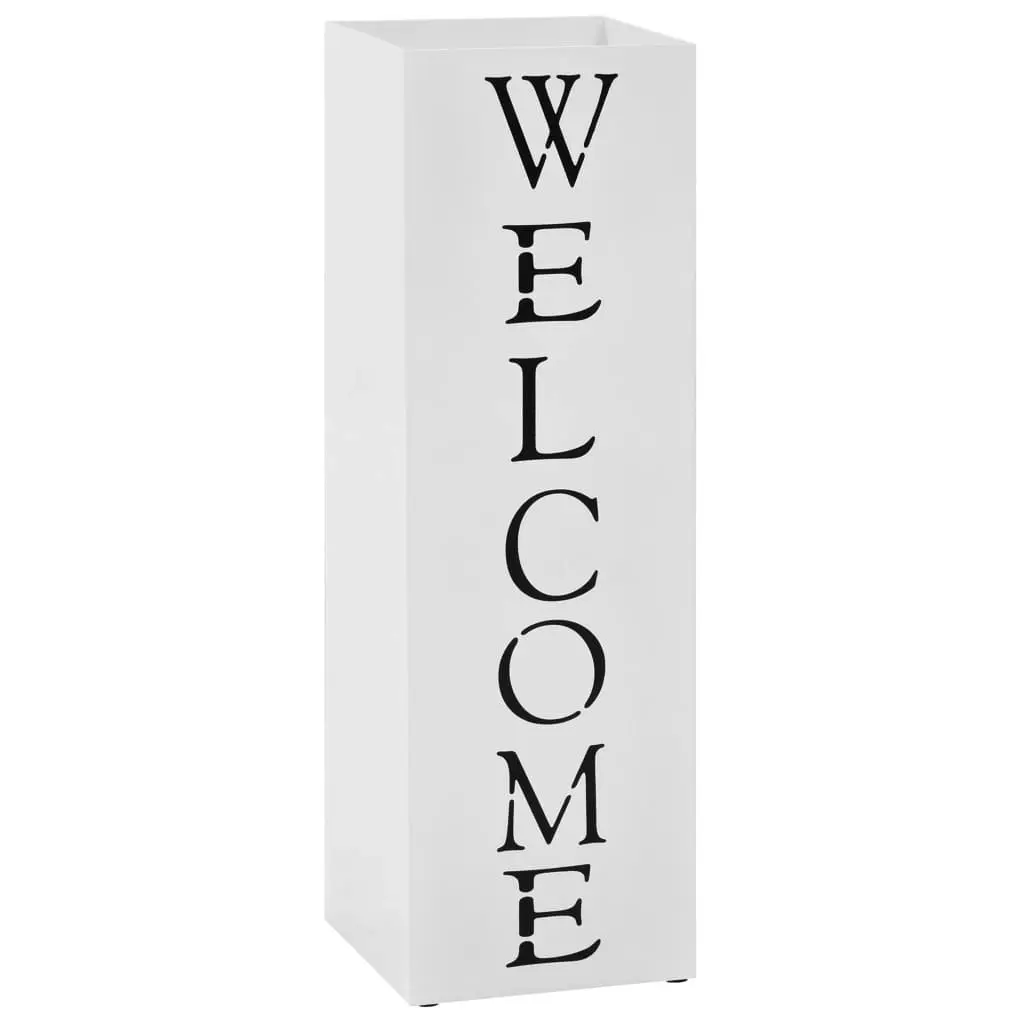 Umbrella Stand Welcome Steel White 246797