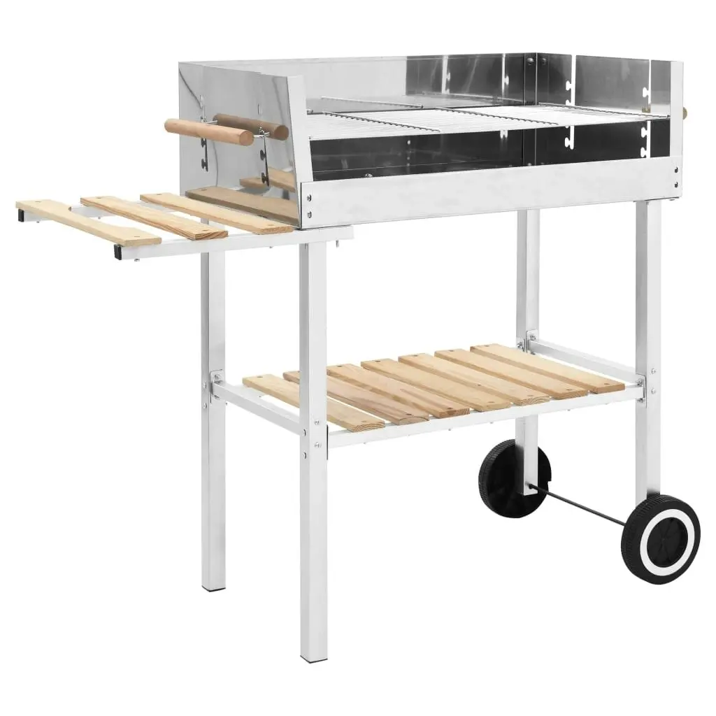 XXL Trolley Charcoal BBQ Grill Stainless Steel with 2 Shelves 47850