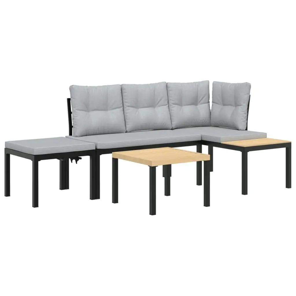 Garden Bench Set with Cushions 4 pcs Black Powder-coated Steel 3283640