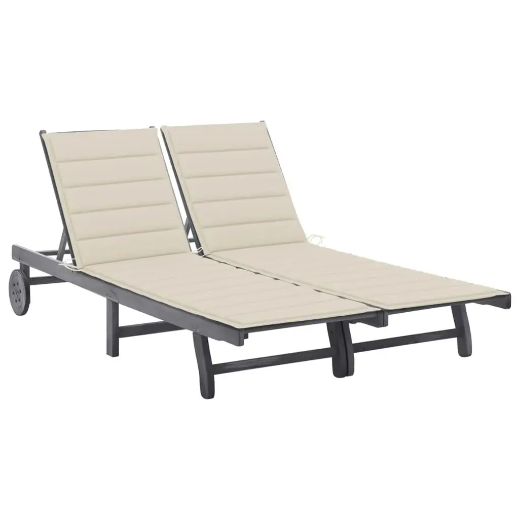 2-Person Garden Sun Lounger with Cushion Grey Solid Acacia Wood 3061392