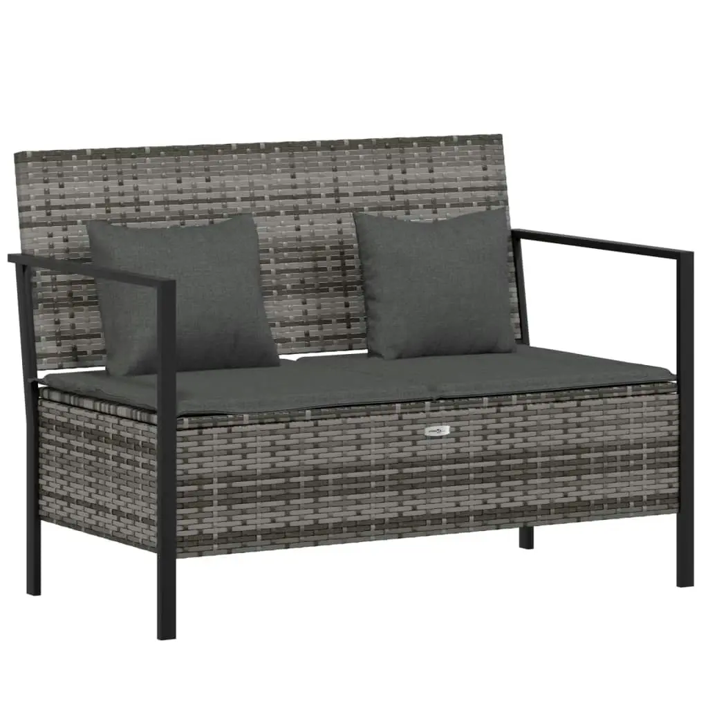 2-Seater Garden Bench with Cushions Grey Poly Rattan 364111