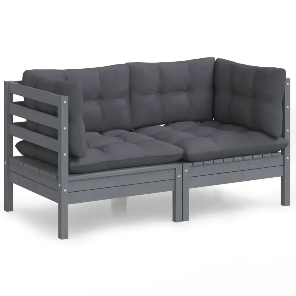 2-Seater Garden Sofa with Anthracite Cushions Solid Wood Pine 3096012